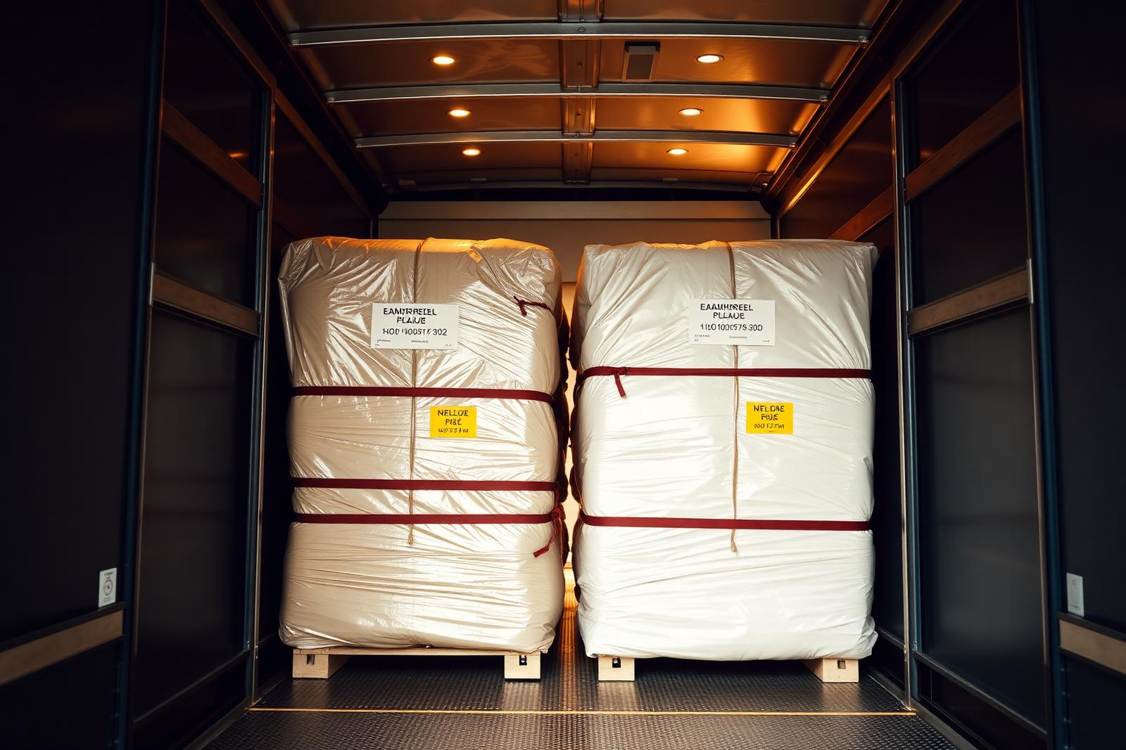 Wrapped and labelled consignments sharing a backload truck